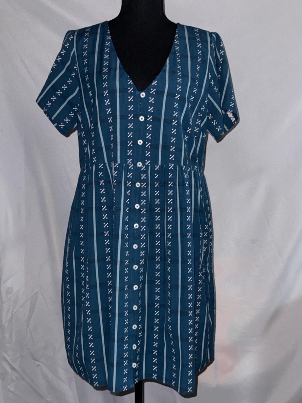 Madewell Deep Teal Striped Button-Front Mini Dress